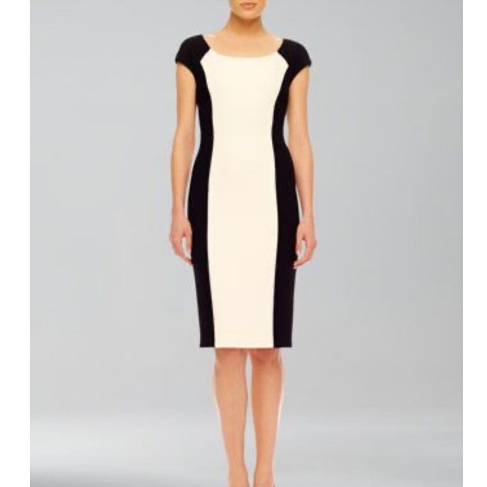 Michael Kors Collection Black Cream Crepe Pencil Dress Size 4 Cocktail Party